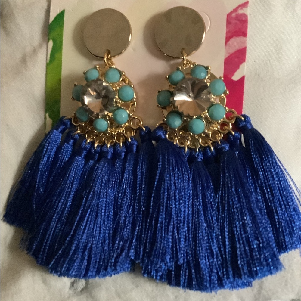 Lilly Pulitzer NWT Earrings Wave after Wave Navy Tassels post back